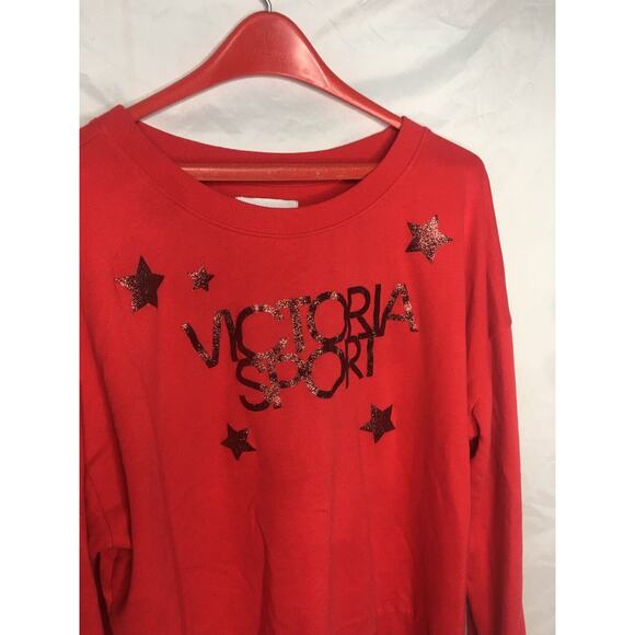 Victoria's Secret Sport Graphic Sweatshirt Red Glitter Stars Size L Vintage - Picture 2 of 6